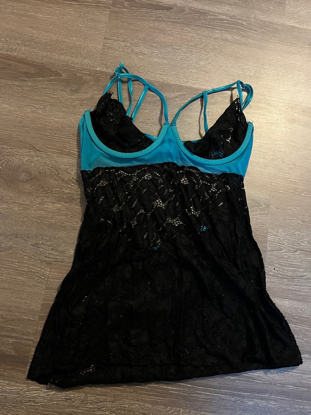 Elegant Moments Black Lace Chemise with Teal Trim